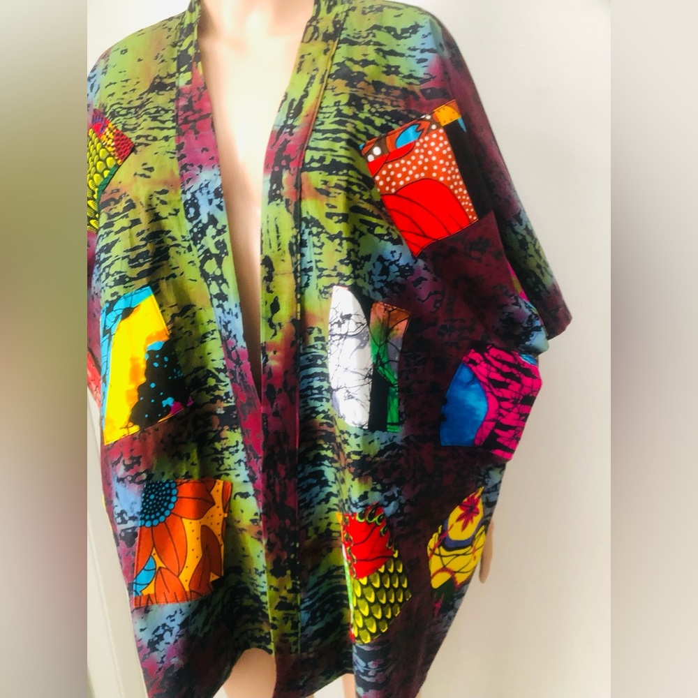 African Batik Print Front Patchwork Short Kimono - image 5